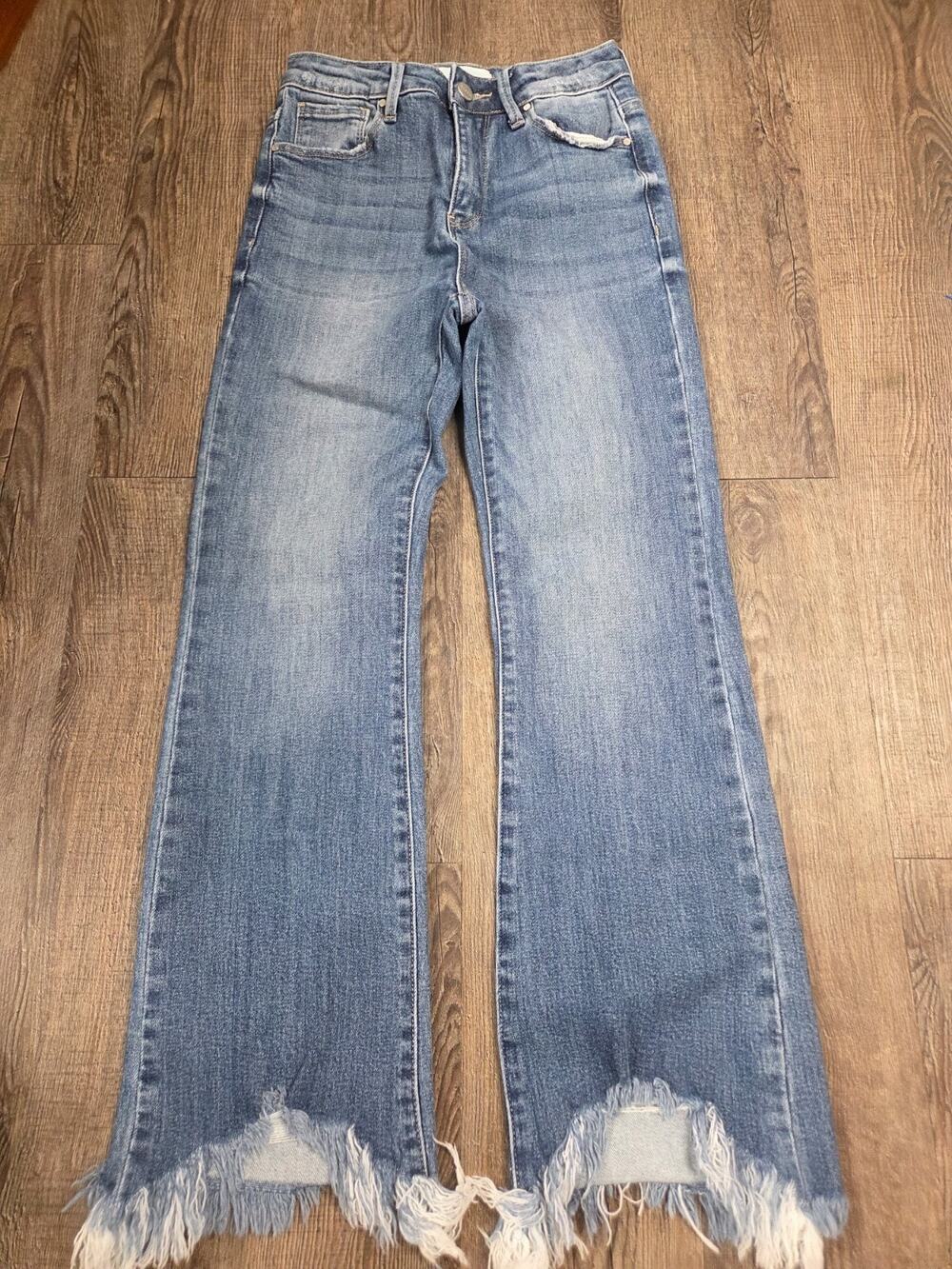 RISEN Raw Edge Hem Stretch Jeans 3/26 Neona Denim